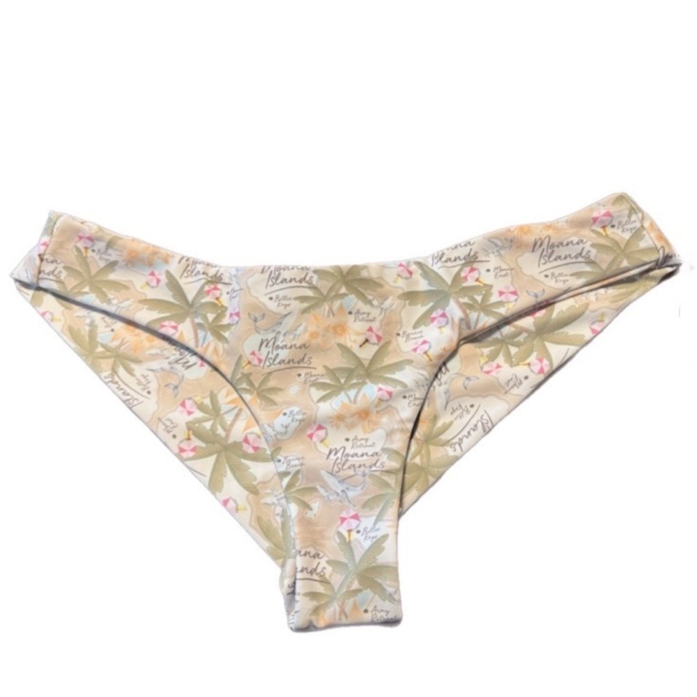 Moana Bikini Swim Bottoms Women XS Tan Moana Islands Print NWT Cheeky Tropical